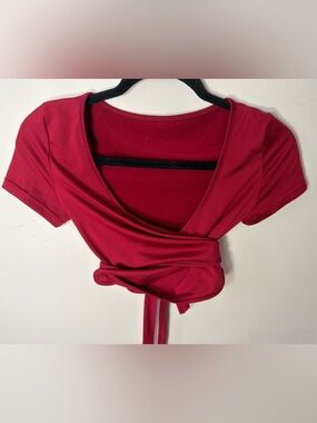 Red Wrap Short Sleeve Top